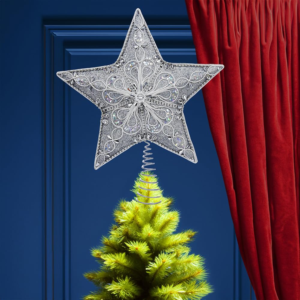 Amazon.com: Kurt Adler Star Treetop, 13.5-Inch, Silver : Home